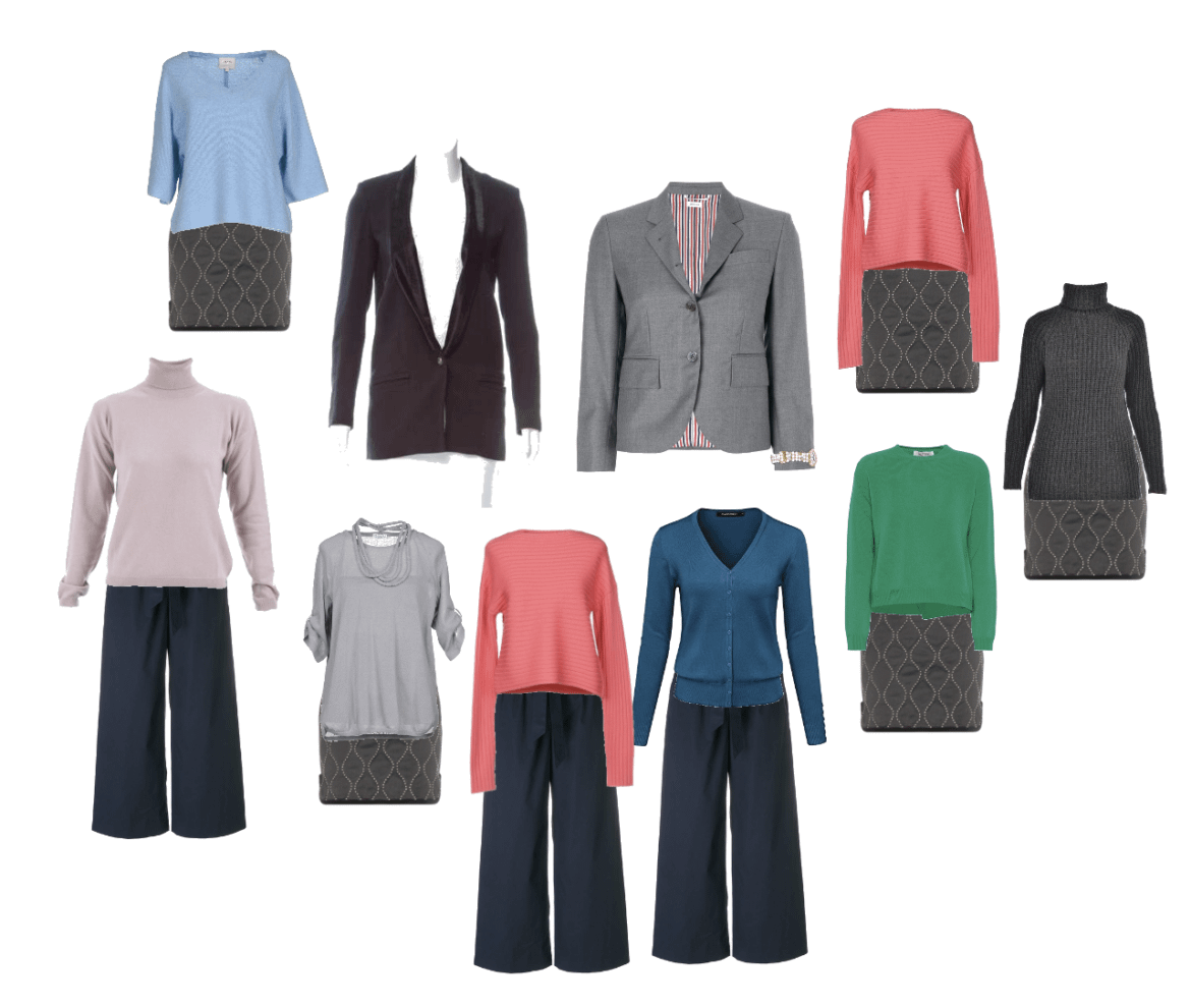 Eksempel på antrekk i en kapselgarderobe Eksempel på antrekk i en kapselgarderobe