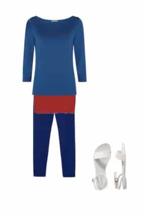 blue top and blue pants with white sandals blue top and blue pants with white sandals