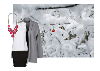 Bright Winter business casual from snowy landscape with red berries right Winter business casual from snowy landscape with red berries