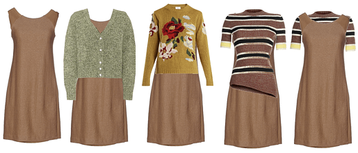 Layering a brown dress with solids and pattern Layering a brown dress with solids and pattern