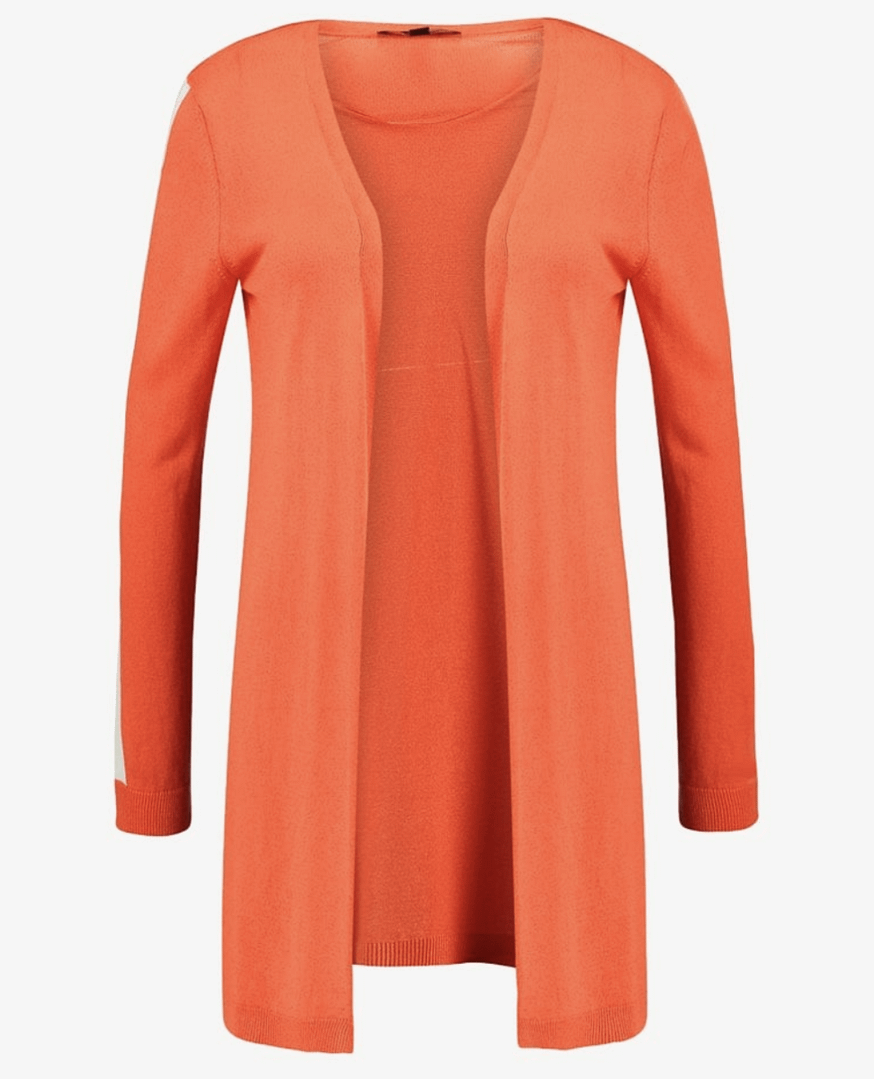 Bright orange cardigan