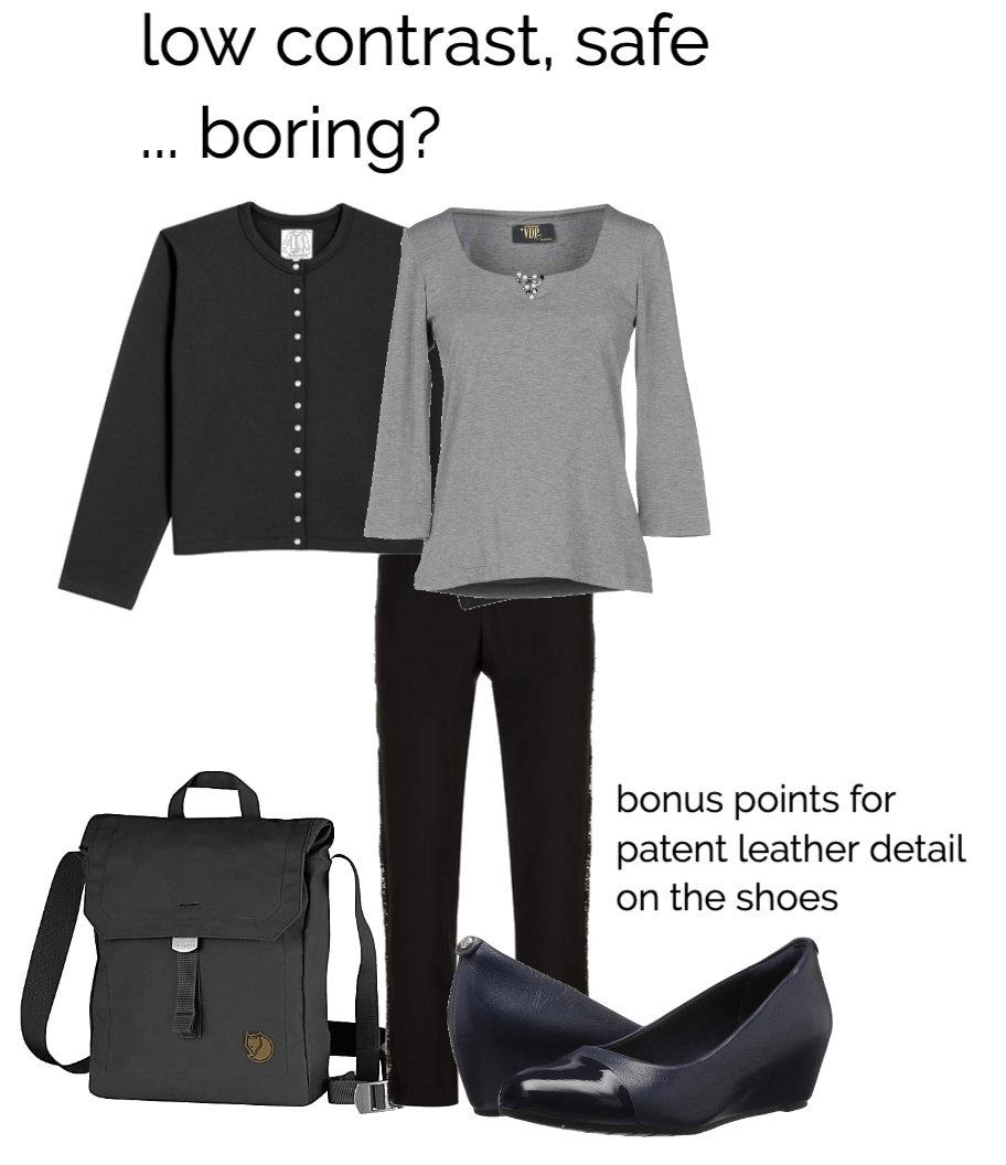 All neutrals, low contrast outfit All neutrals, low contrast outfit